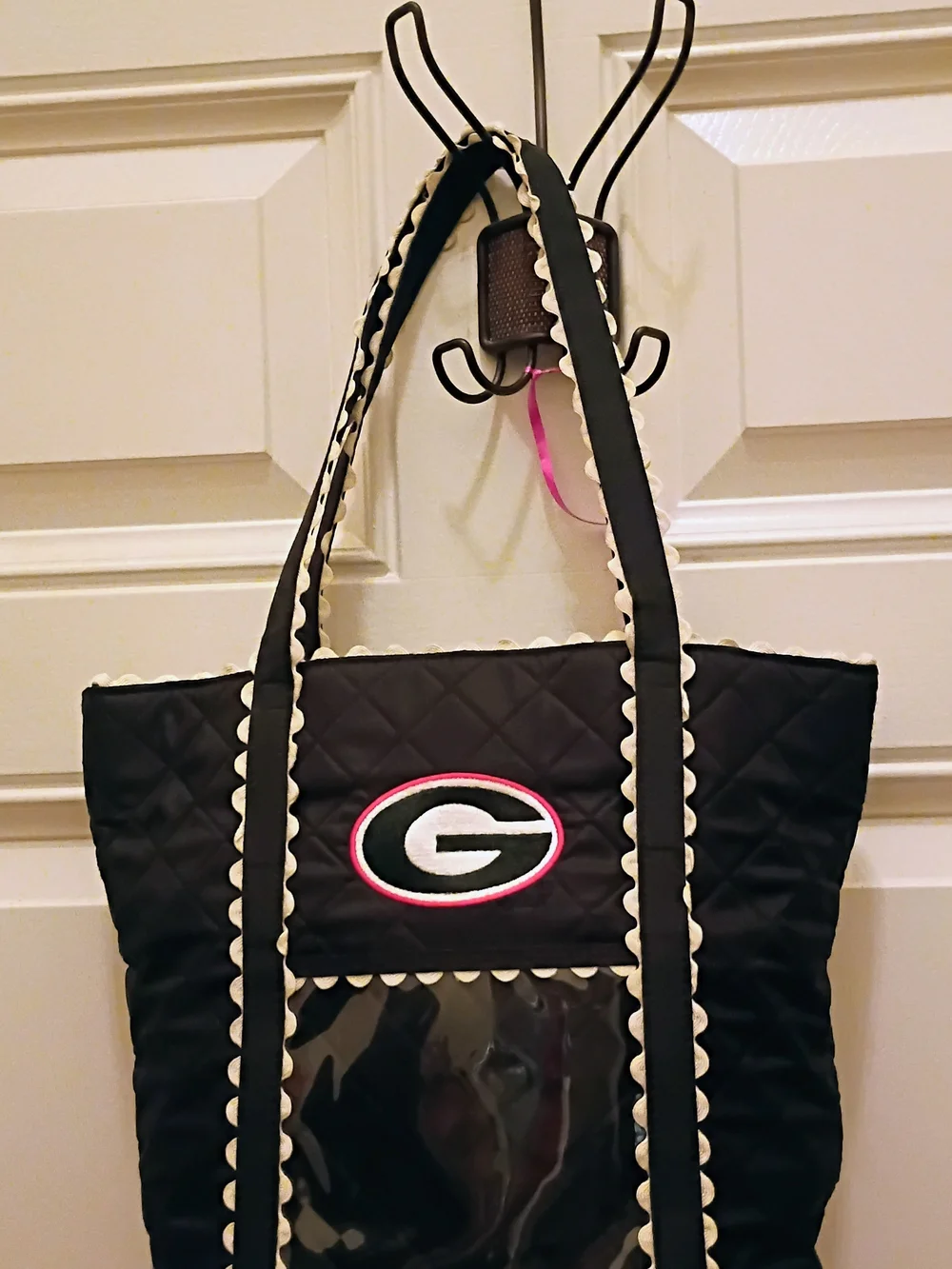 UGA Black Quilted Women's Tote with Red & White Accent